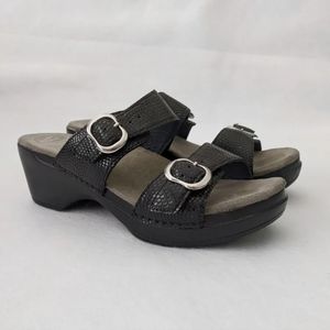Dansko Black Sophie Snakeskin Leather Slide Sandals Womensz Sz 39 US 8.5-9